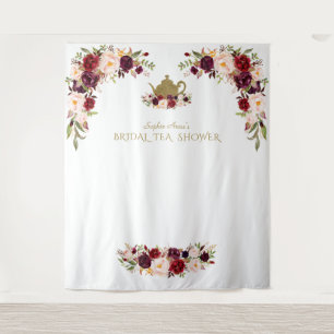 Burgundy Pink Floral Bridal Shower Tea Photo Booth Tapestry