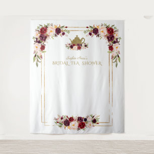 Burgundy Pink Floral Bridal Shower Tea Photo Prop Tapestry
