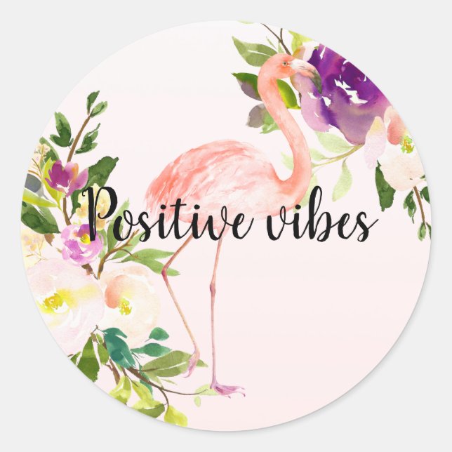 Burgundy Pink Floral Flamingo watercolor Classic Round Sticker (Front)