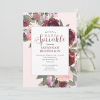 Burgundy Pink Floral for Girl Sprinkle Baby Shower