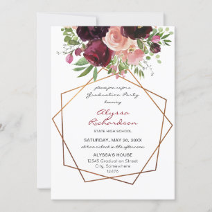 Burgundy & Pink Floral & Frame Graduation Party v2 Invitation