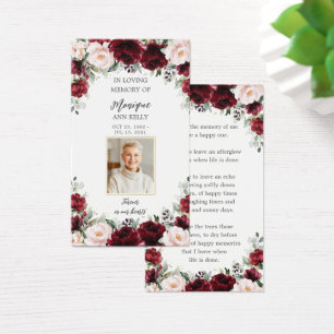 Burgundy Pink Floral Funeral Memorial Bookmark