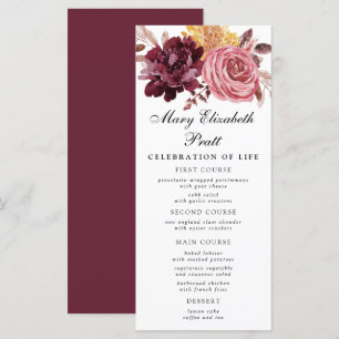 Burgundy Pink Floral Funeral Menu