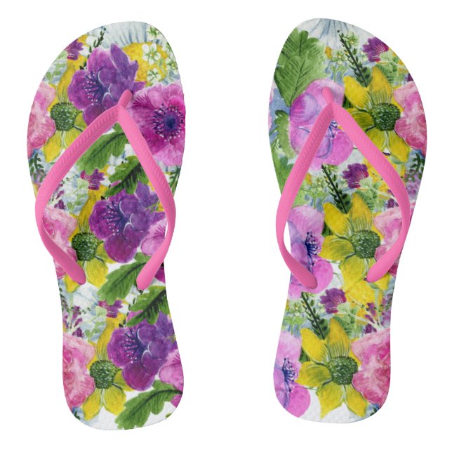 Burgundy Pink Floral Garland Rescheduled Wedding Flip Flops (Footbed)