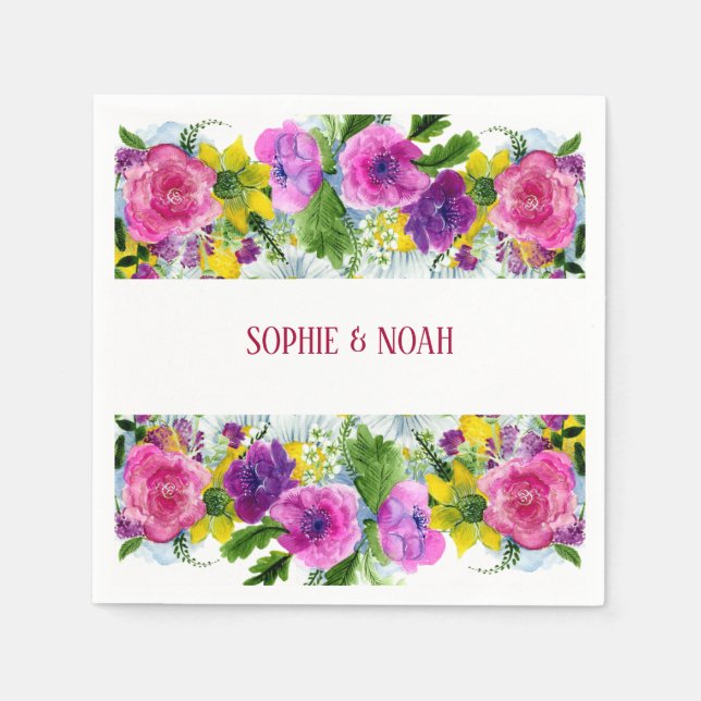 Burgundy Pink Floral Garland Rescheduled Wedding Napkin (Front)