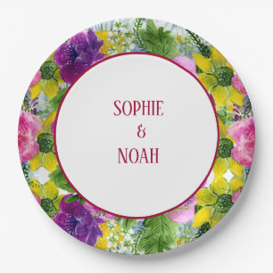 Burgundy Pink Floral Garland Rescheduled Wedding Paper Plate