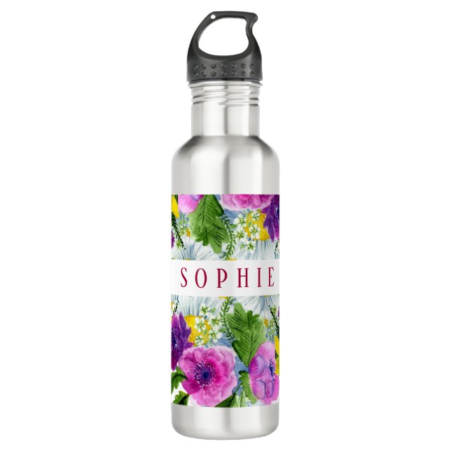 Burgundy Pink Floral Garland Wedding 710 Ml Water Bottle (Front)