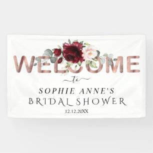 Burgundy Pink Floral Gold Welcome Bridal Shower Banner