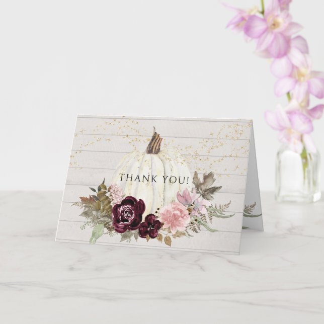 Burgundy Pink Floral Gold  White Pumpkin Thank You Card (Orchid)