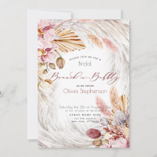 Burgundy Pink Floral Ivory Pampas Grass Invitation