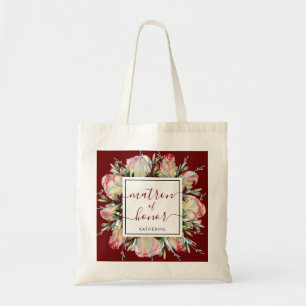 Burgundy Pink Floral Matron of Honour Wedding Tote Bag