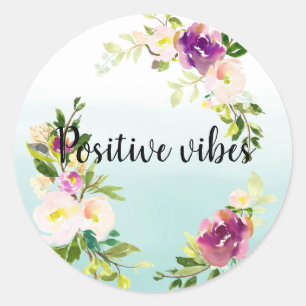 Burgundy Pink Floral Mint Ombre Watercolor Classic Round Sticker