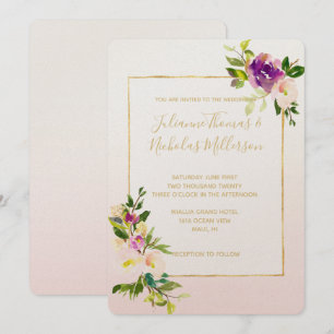 Burgundy Pink Floral Ombre Wedding Invitation
