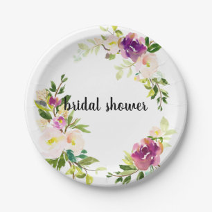 Burgundy Pink Floral Paper Plate