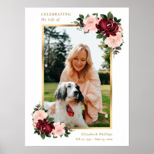 Burgundy Pink Floral Photo Celebration of Life Poster