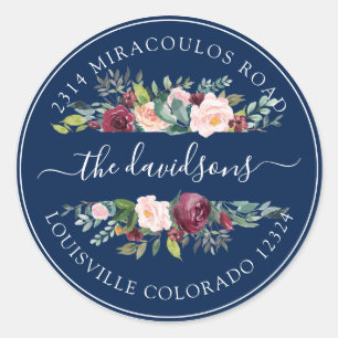 Burgundy Pink Floral Return Address Envelope Seal