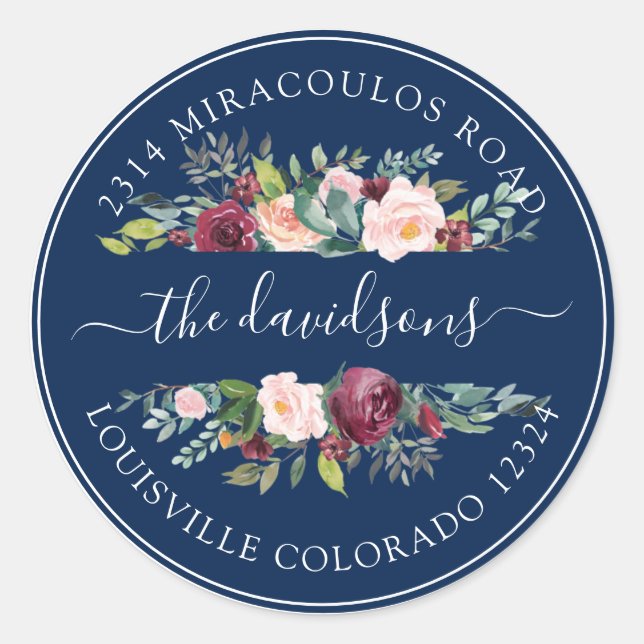 Burgundy Pink Floral Return Address Envelope Seal (Front)