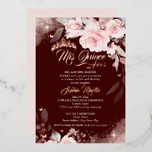 Burgundy Pink Floral Rose Mis Quince Quinceanera