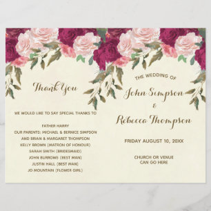 burgundy pink floral wedding ceremony program