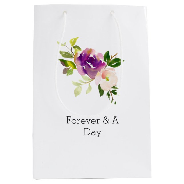 Burgundy Pink Floral Wedding Medium Gift Bag (Front)