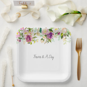 Burgundy Pink Floral Wedding Paper Plate