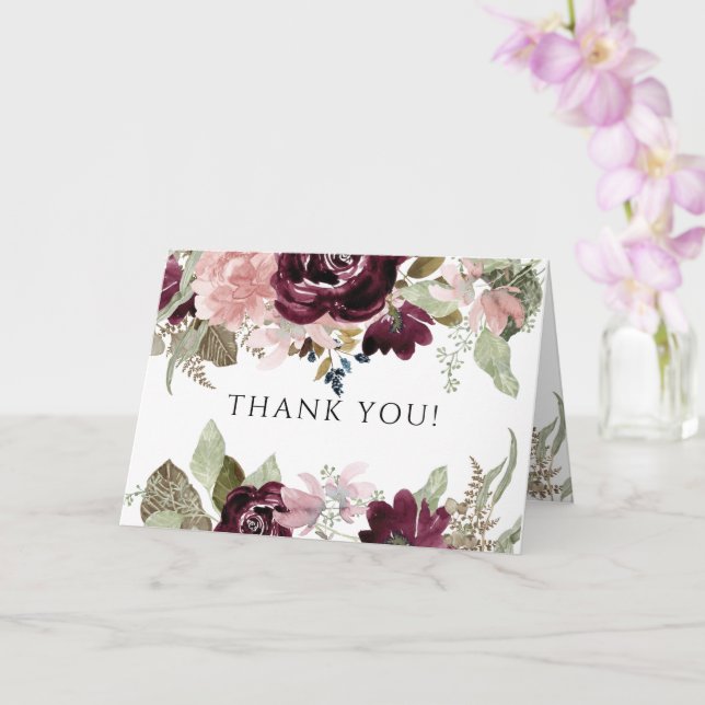 Burgundy Pink Floral Wedding Photograph Thank You Card (Orchid)
