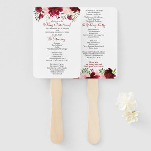 Burgundy Pink Floral Wedding Program Hand Fan