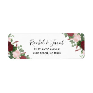 Burgundy & Pink Floral Wedding Return Address
