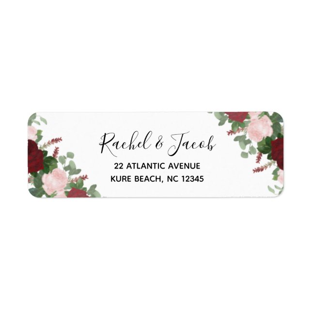 Burgundy & Pink Floral Wedding Return Address (Front)