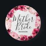 Burgundy & Pink Floral Wreath Mother of the Bride 7.5 Cm Round Badge<br><div class="desc">Chic Burgundy Green & Blush Pink Watercolor Floral Wreath Wedding Monogram Summer or Spring Flowers with Watercolor greenery,  Modern and Script fonts,  and elegant floral design. Trendy and Chic Wedding Mother of the Bride button! ~ Check my shop to see the entire wedding suite for this design!</div>