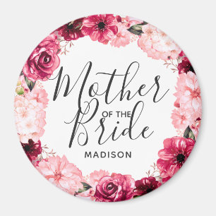 Burgundy & Pink Floral Wreath Mother of the Bride Magnet