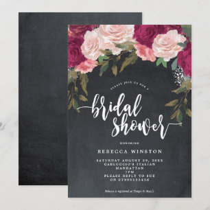 burgundy pink florals bridal shower invite