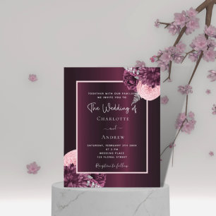 Burgundy pink florals budget wedding invitation flyer
