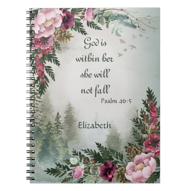 Burgundy Pink Flower Forest Psalm Prayer Journal (Front)