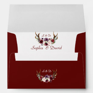 Burgundy Pink Flowers Antlers Return Address Envelope