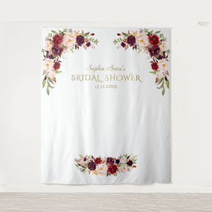 Burgundy Pink Flowers Bridal Shower Photo Booth Tapestry