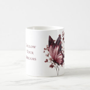 Burgundy Pink Flowers Butterfly Dreams Coffee Mug