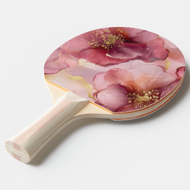 Burgundy Pink Flowers Ping Pong Paddle (Front Angle)