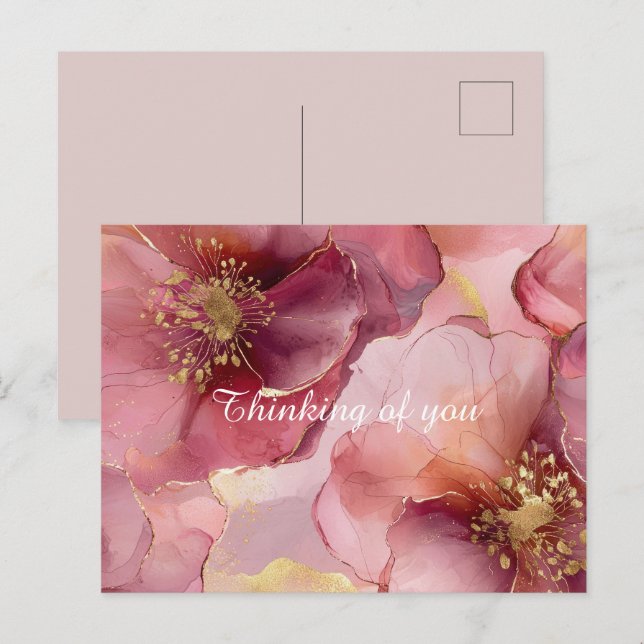 Burgundy Pink Flowers Postcard (Front/Back)