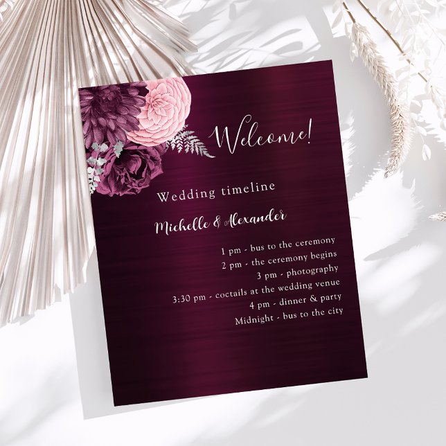 Burgundy pink flowers wedding program flyer (Creator Uploaded)