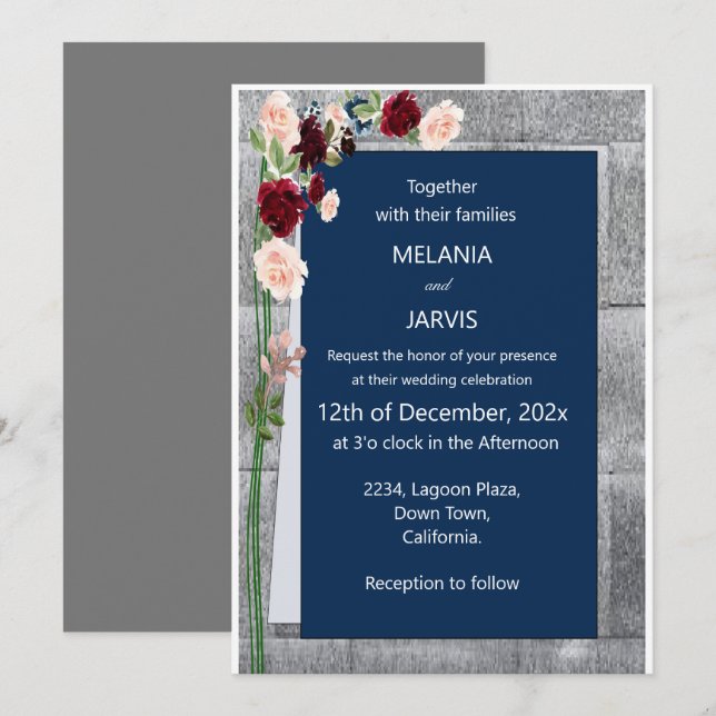 Burgundy Pink Forest Green Navy Blush Wedding Invitation (Front/Back)