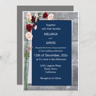 Burgundy Pink Forest Green Navy Blush Wedding Invitation