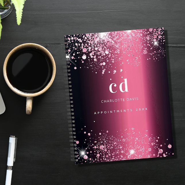 Burgundy pink glitter monogram 2025 planner (Creator Uploaded)