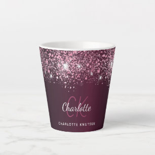 Burgundy pink glitter name script  latte mug
