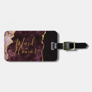 Burgundy Pink Gold Foil Agate Marble Maid of Honou Luggage Tag
