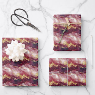 Burgundy, Pink & Gold Marble Wrapping Paper Sheet