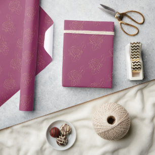 Burgundy Pink Gold Roses Wrapping Paper