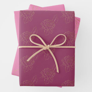 Burgundy Pink Gold Roses Wrapping Paper Sheet