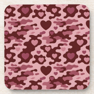 Burgundy Pink Hearts Camo Coaster Set