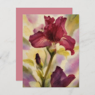 Burgundy Pink Iris Flower Art Note Card Set
